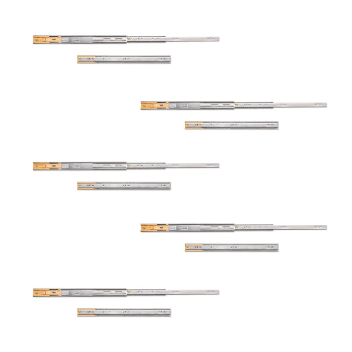 5er Satz Kugelführungen, H 45mm, T 500mm, Vollauszug, Schließautomatik, Verzinkt