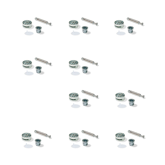 Satz von 10 Exzenter Durchmesser 35mm M8 Schraube Mutter weißer Kunststoffkappe, 20mm Platte, Zamak Stahl