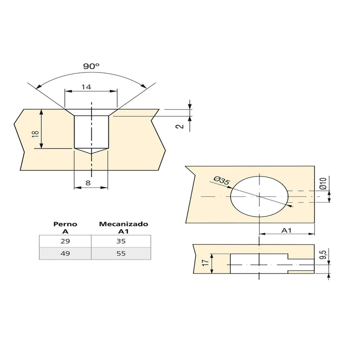 Satz von 10 Exzenter Durchmesser 35mm M8 Schraube Mutter weißer Kunststoffkappe, 20mm Platte, Zamak Stahl