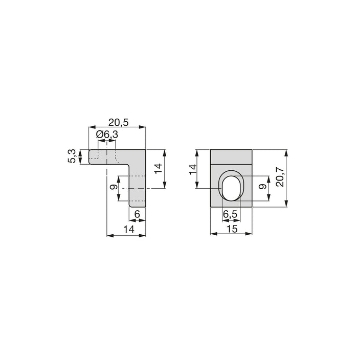 Satz von 50 Verbindungsbügeln Möbel, 20.5x20.7mm, 2 Löcher, Zamak, Vernickelt