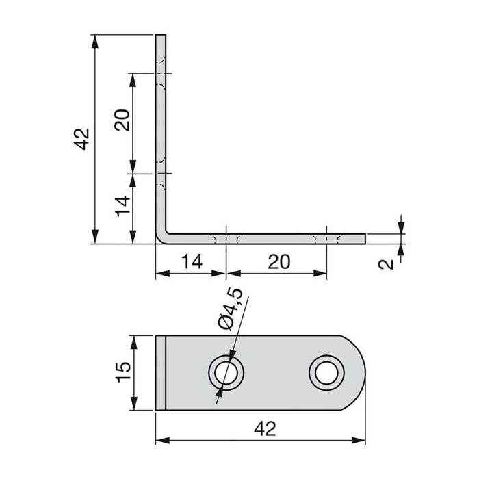 Satz von 50 Verbindungsbügeln Möbel, 42x42mm, 4 Löcher, Stahl, Verzinkt