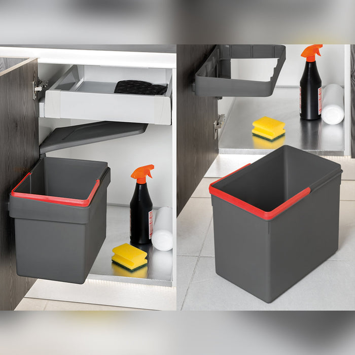 Recyclingbehälter Befestigung an der Möbeltür, 1 ausziehbarer 15 Liter Becher, Kunststoff anthrazitgrau