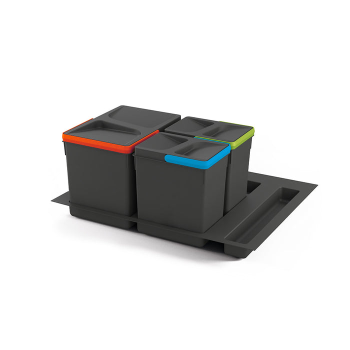 Lot Recyclingbehälter Küchenschublade Boden H 216mm, 1x12Liter, 2x6Liter, Modul 600mm, Kunststoff Anthrazitgrau