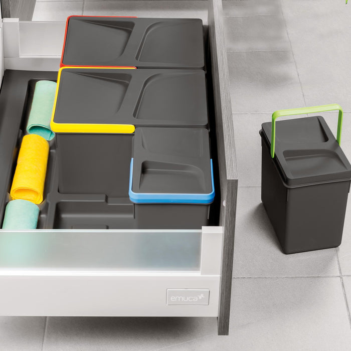 Lot Recyclingbehälter Küchenschublade Boden H 216mm, 2x12Liter, 2x6Liter, Modul 800mm, Kunststoff Anthrazitgrau