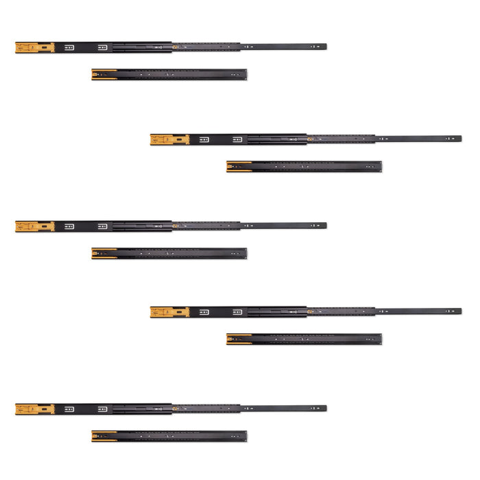 5er Satz Kugelführungen, H 45mm, T 600mm, Vollauszug, Schließautomatik, Schwarz