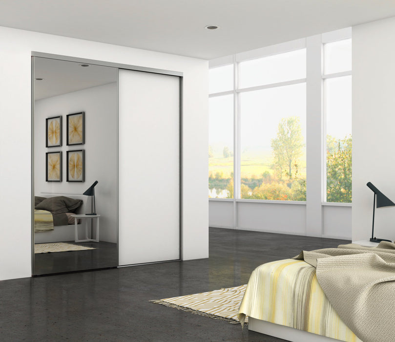 Set aus Hardware set Placard 81 2-Schiebe-Kleiderschrank sanftem Schliessen, Wave-Profil, Stärke 16mm, Paneele nicht inbegriffen, Matt eloxiert