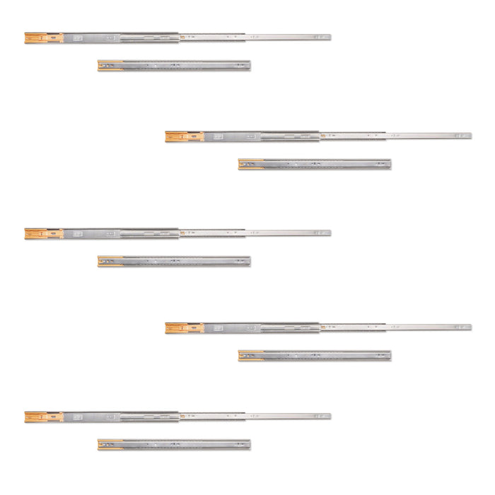 5er Satz Kugelführungen, H 45mm, T 600mm, Vollauszug, Schließautomatik, Verzinkt