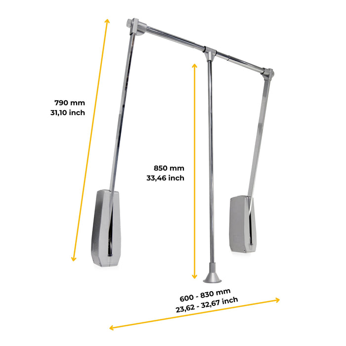 Kleiderlift Garderoben Hang Wandmontage, 600-830, Verchromt, Stahl Kunststoff