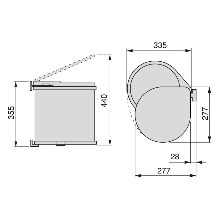 Recyclingbehälter Befestigung an der Möbeltür, 1 1 ausziehbarer Recycling-Recyclingbehälter,13 Liter, Kunststoff, Grau