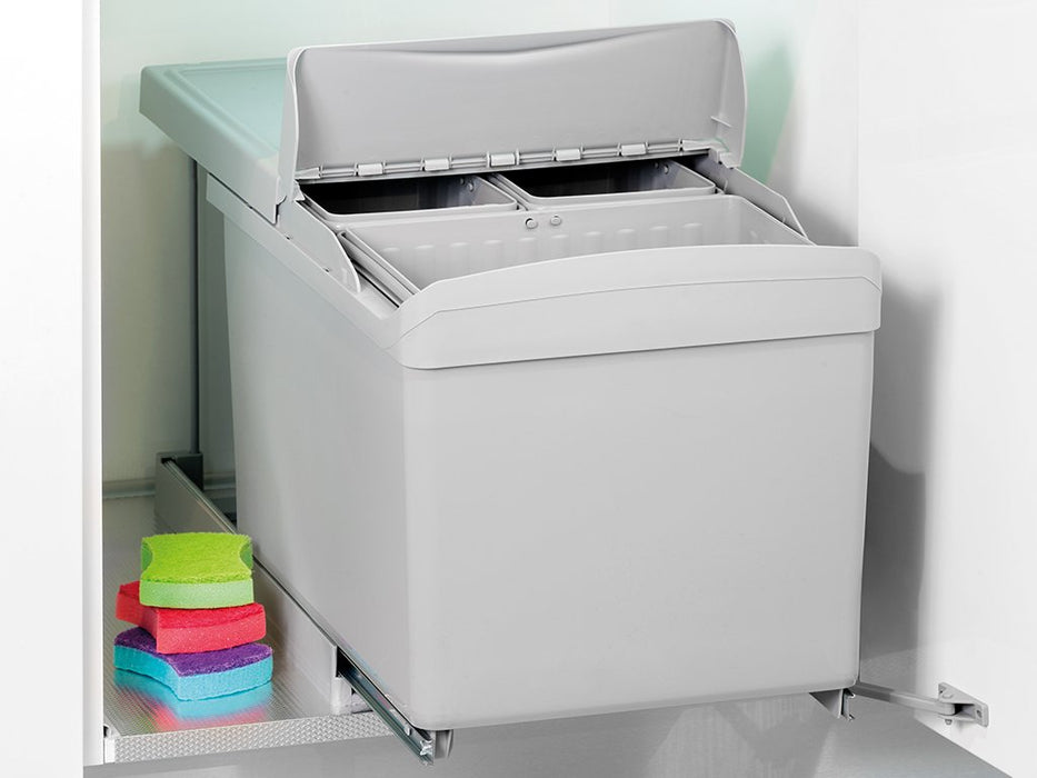 Recyclingbehälter Rycling Bodenmontage automatischen Entnahme in der Küchenzeile, 1x16 Liter 2x7.5 Liter, Kunststoff, grau