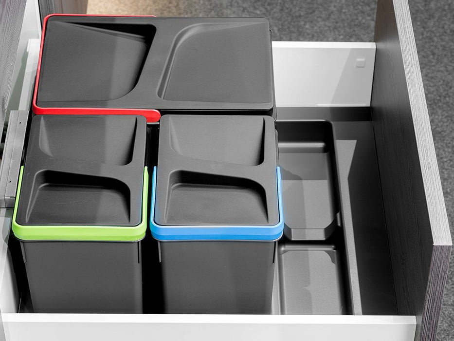 Basis Recyclingbehälter Küchenschublade, 3 Fächer, Modul 900mm, Kunststoff anthrazitgrau