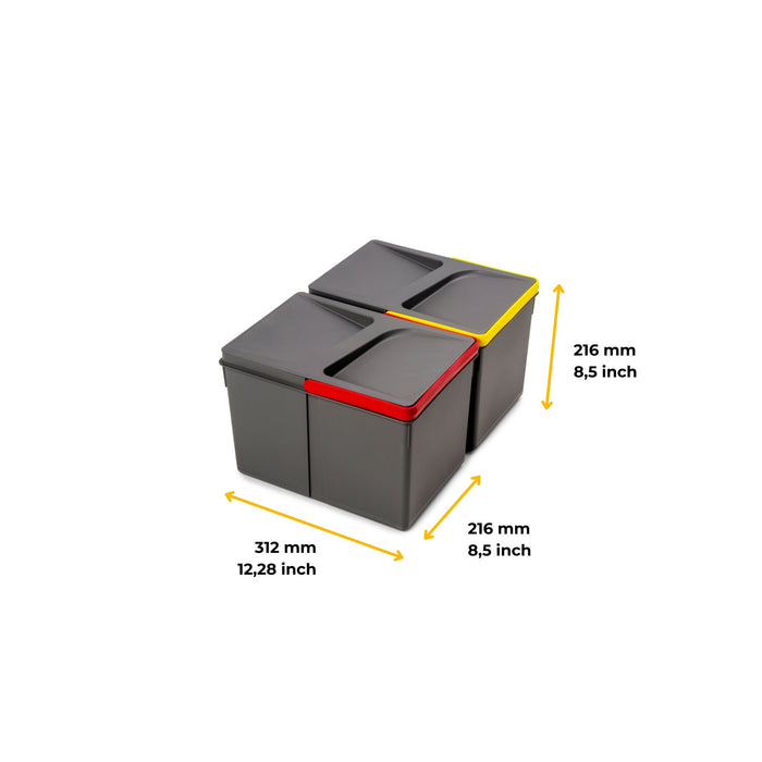 Lot Recyclingbehälter Küchenschublade, H 216mm, 2x12Liter, Kunststoff anthrazitgrau