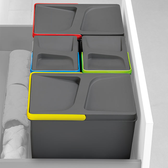 Lot Recyclingbehälter Küchenschublade Boden H 216mm, 2x12Liter, 2x6Liter, Modul 800mm, Kunststoff Anthrazitgrau