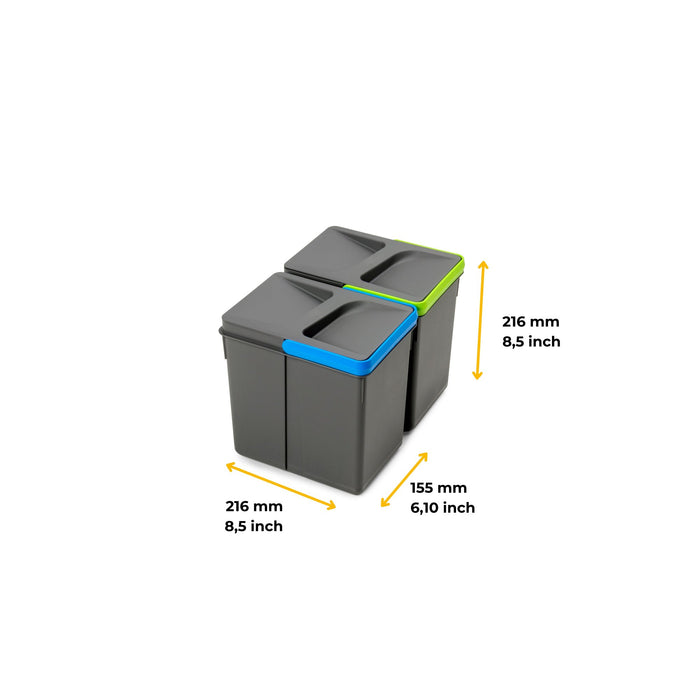 Lot Recyclingbehälter Küchenschublade, H 216mm, 2x6Liter, Kunststoff anthrazitgrau