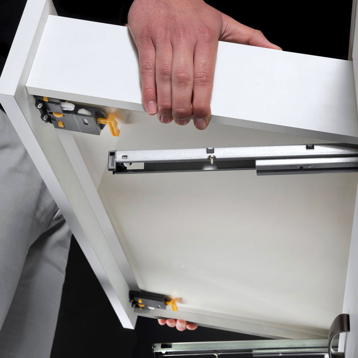 Satz von 10 Unterflurführungenset Silver, Vollauszug, Schließautomatik Halterung, T 440mm, Stahl, Verzinkt