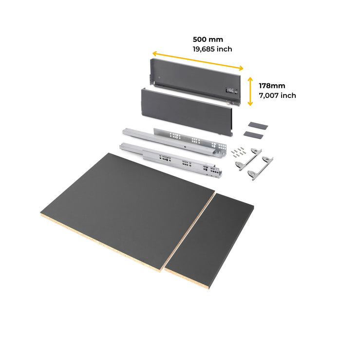 Schubladegarnitur Vertex Küche oder Badezimmer, H 178mm, Einlegeböden, Modul 450mm, Anthrazitgrau