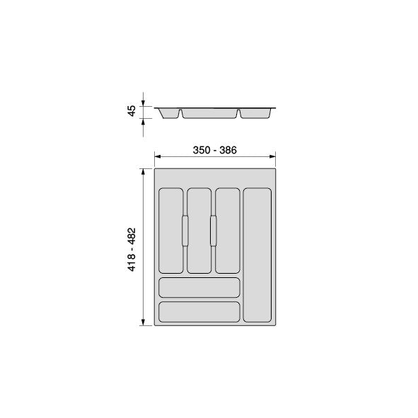 Besteckeinsatz Optima Universalschublade, Modul 450mm, Kunststoff, Grau