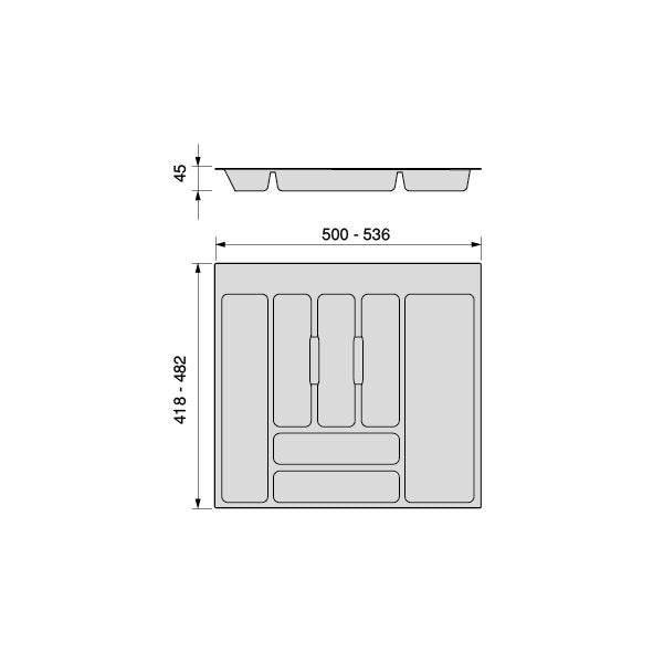 Besteckeinsatz Optima Universalschublade, Modul 600mm, Kunststoff, Anthrazitgrau