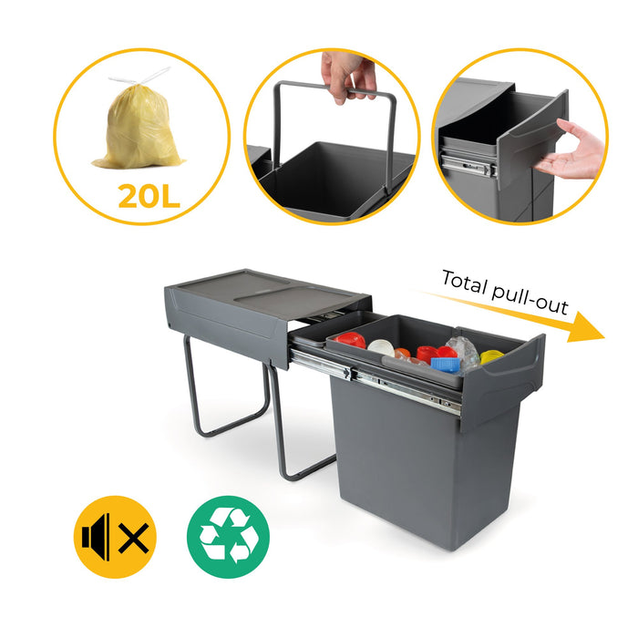 Recyclingbehälter Bodenmontage manuellen Entnahme in Küchenzeilen, Kunststoff anthrazitgrau