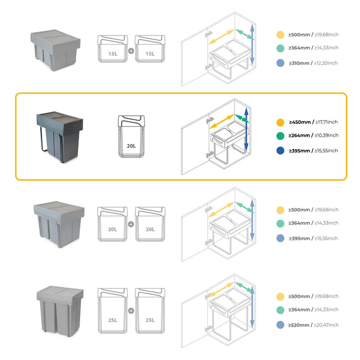 Recyclingbehälter Bodenmontage manuellen Entnahme in Küchenzeilen, Kunststoff anthrazitgrau
