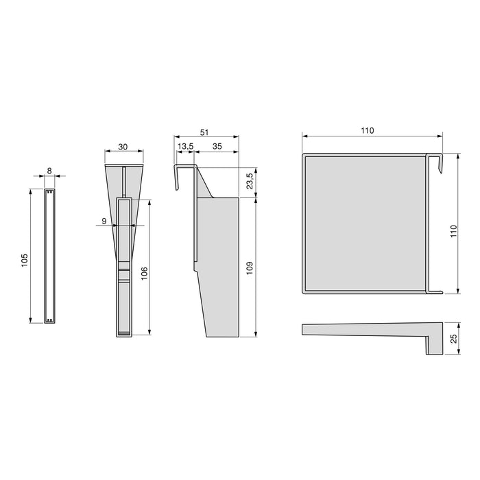 Trennwandset die Innenausstattung der Schubladen Vertex-Concept, Breite 600mm, Aluminium Kunststoff, Anthrazitgrau