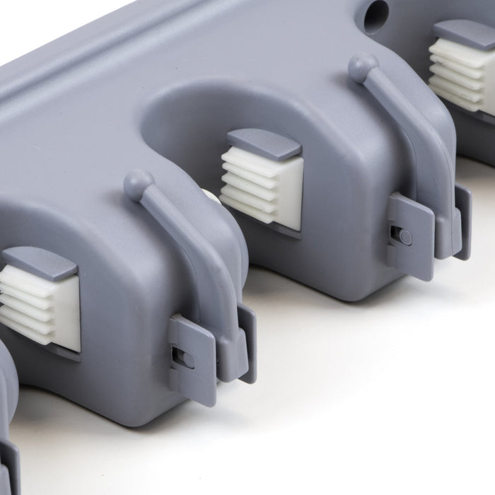 Besen- Mopaufhänger, 5 Haken 4 Aussparungen, Kunststoff, Grau