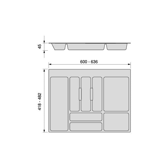 Besteckeinsatz Optima Universalschublade, Modul 700mm, Kunststoff, Grau