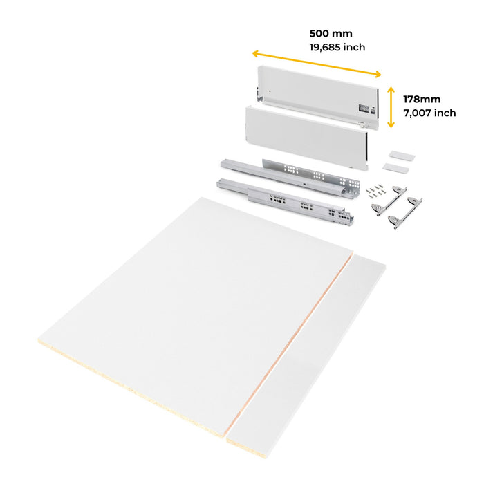 Schubladegarnitur Vertex Küche oder Badezimmer, H 178 mm, Einlegeböden, Modul 900 mm, Weiß lackiert