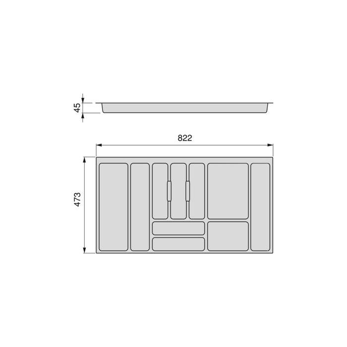 Besteckeinsatz Optima Vertex/Concept, T 500mm, Stärke 16mm, Modul 900mm, Kunststoff, Anthrazitgrau