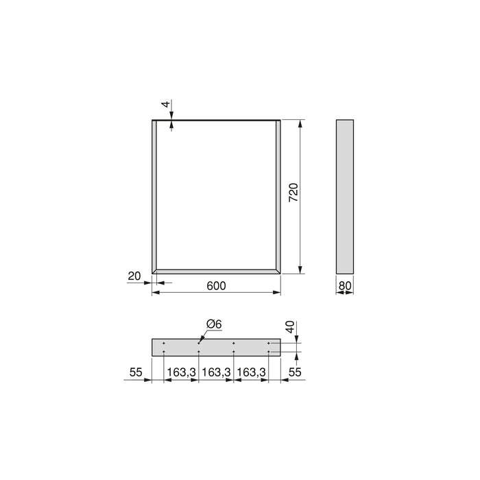 Set rechteckiger Tischbeine Square, Breite 600mm, Stahl, Weiß lackiert