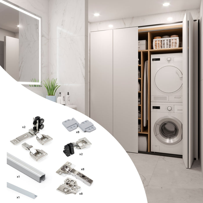 Set aus Twofold 2 Faltschiebetüren sanftes Schließen Garderoben-Beschlagset, 4 Flügel nicht enthalten, Laufschiene, Matt eloxiert