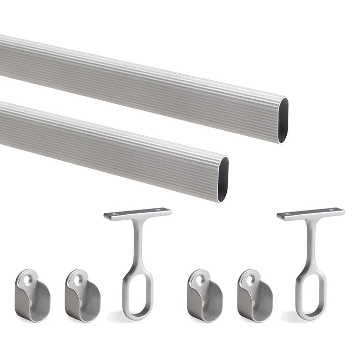 Satz von Schrankschienenset 2 x 1,15m Halterungen, Aluminium Zamak, Matt eloxiert
