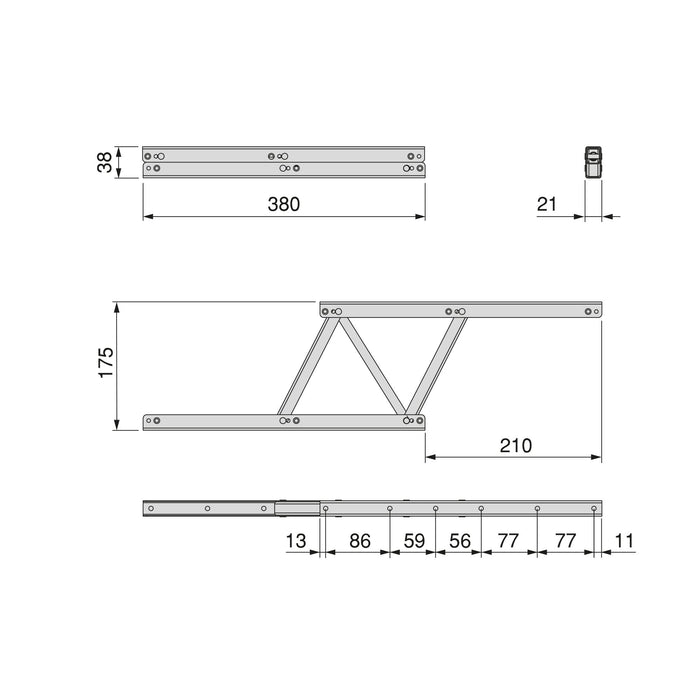 Satz Couchtisch Hebemechanismus-Set, ermöglicht das Anheben des Tisches um 135 mm, Stahl, Schwarz lackiert