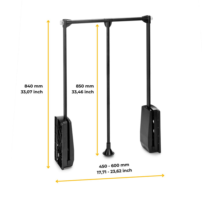Kleiderlift Garderoben Hang, 450 - 600, Schwarz, Stahl Kunststoff