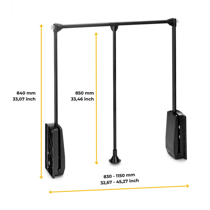 Kleiderlift Garderoben Hang, 830 - 1150, Schwarz, Stahl Kunststoff