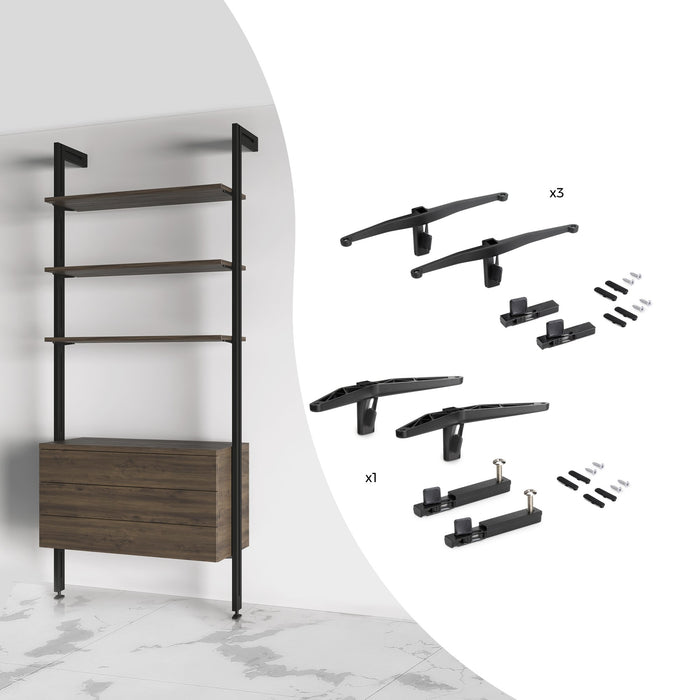 Set aus Konsolenset 3 Holzböden 1 Modul Zero Struktur, Zamak, Tiefschwarz lackiert texturiert