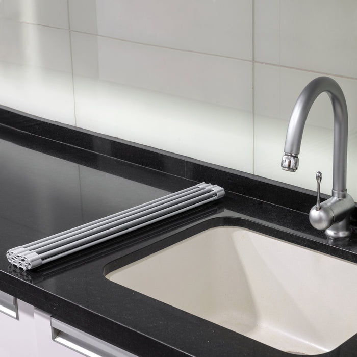 Geschirrabtropfer aus Silikon, flexibel rollbar, Stahl Kunststoff, Grau