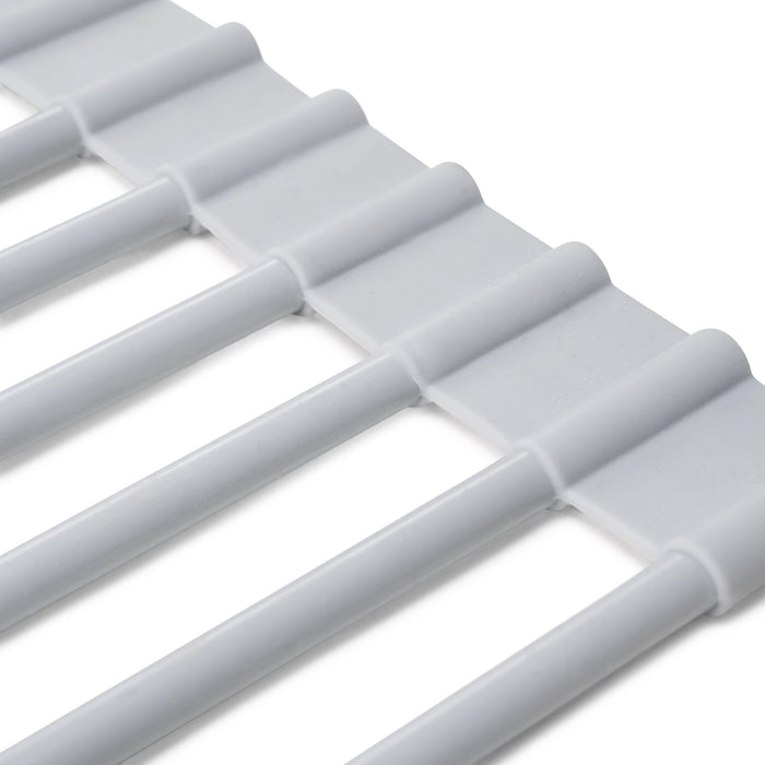 Geschirrabtropfer aus Silikon, flexibel rollbar, Stahl Kunststoff, Grau