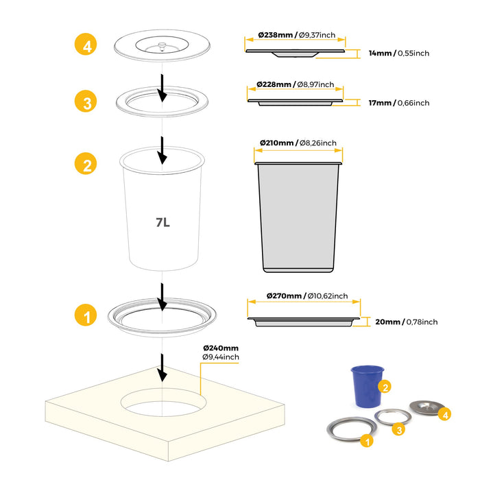 Recyclingbehälter 7 Liter, Edelstahl Kunststoff