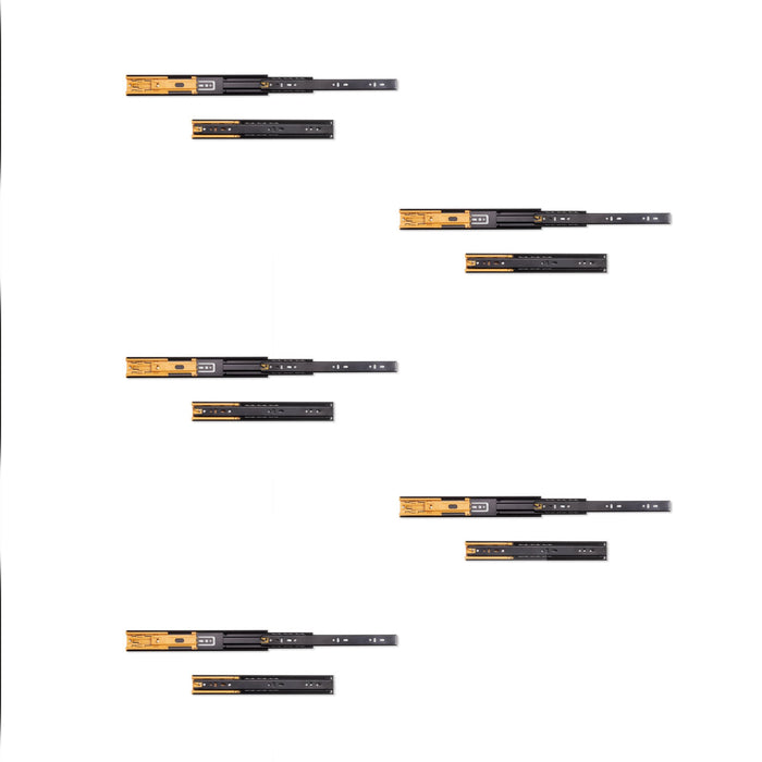 5er Satz Kugelführungen, H 45mm, T 300mm, Vollauszug, Schließautomatik, Schwarz