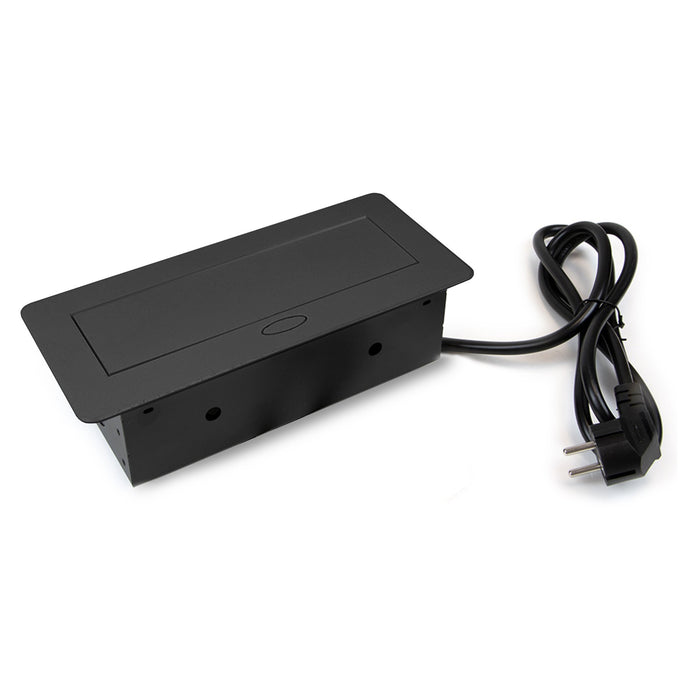 Desktop Multi-Connector Atom 26 Lite 225x111mm, 2 Schuko-Stecker, 1 USB Typ A, 1 USB Typ C, Zamak-Stahl-Kunststoff, Schwarz