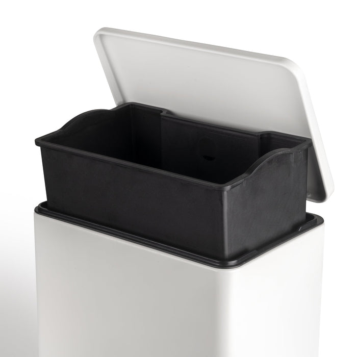 Recyclingbehälter, Outdoor, Deckelöffnung Fußpedal, rechteckig, 1x12 Liter, Aluminium, weiss lackiert