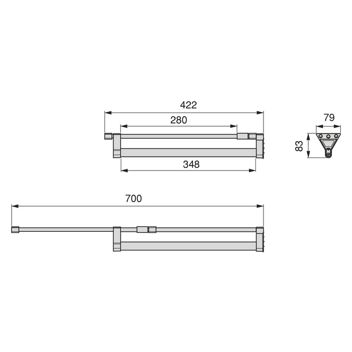 Ausziehbarer Kleiderstange Schränke, Matt eloxiert, Aluminium