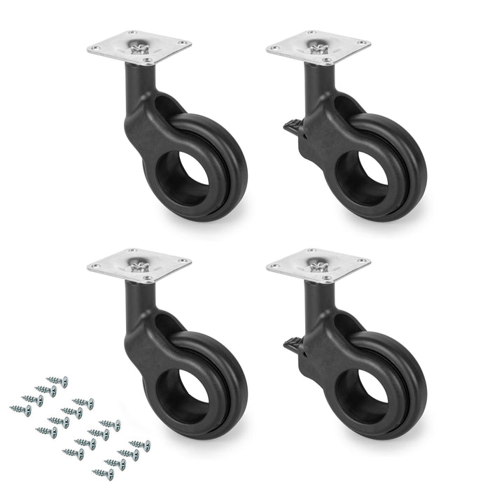 Lot von 4 Rollen Hole 2 Montageplatte, Durchmesser 60mm, Stahl Kunststoff, Schwarz lackiert