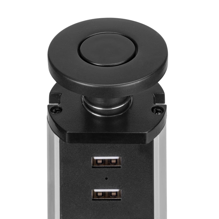 abnehmbarer Multistecker Vertikal, 3 Schuko-Stecker, 2 USB Typ A, Kunststoff Aluminium, Schwarz metallic