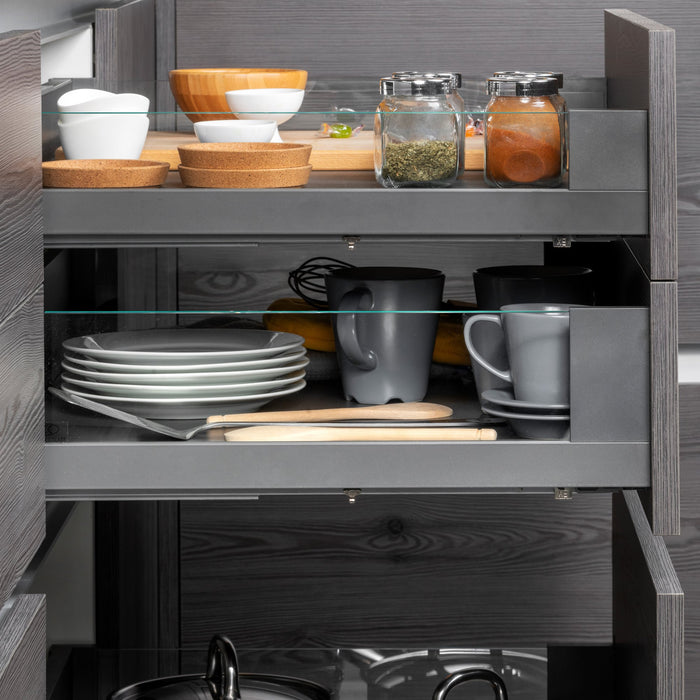 Außenschublade Vertex 40Kg Glas-Einschubelement H 131mm, T 500mm, Stahl Aluminium Glas, Anthrazitgrau