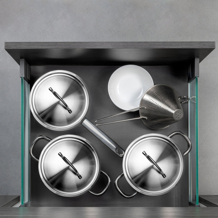 Außenschublade Vertex 40Kg Glas-Einschubelement 178mm hoch, 450mm tief, Stahl Aluminium Glas, Anthrazitgrau