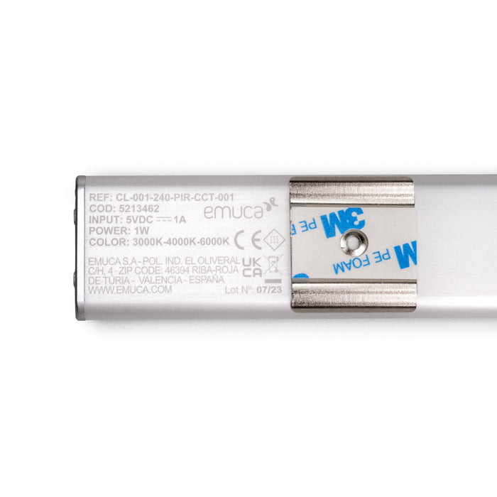 USB wiederaufladbare LED-Wandleuchte Kaus Bewegungssensor, L240mm, Kunststoff Aluminium, Matt eloxiert