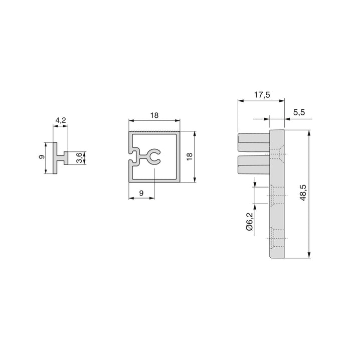 Lot 4 TraversenProfilen Albeam Küchenmöbel, Anschraubbeschlägen, Aluminium Kunststoff, matt eloxiert