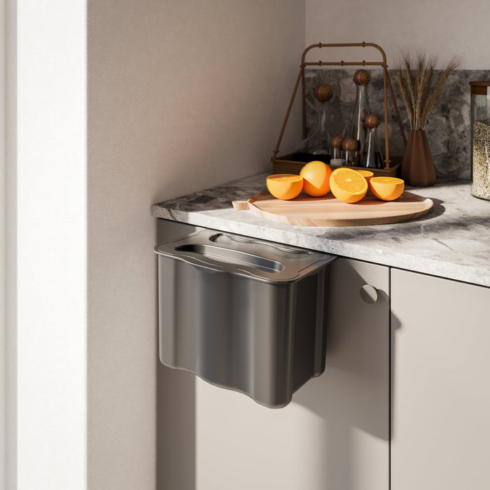 Recyclingbehälter, zum Aufhängen an der Tür, 1 x 5 Liter Recycling-Behälter, Deckel, Kunststoff, anthrazitgrau